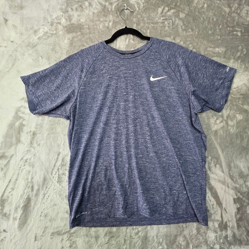 Nike Swim Dri-FIT Shirt Mens Large Blue Heathered Short Sleeve UPF 40+ NESSA589